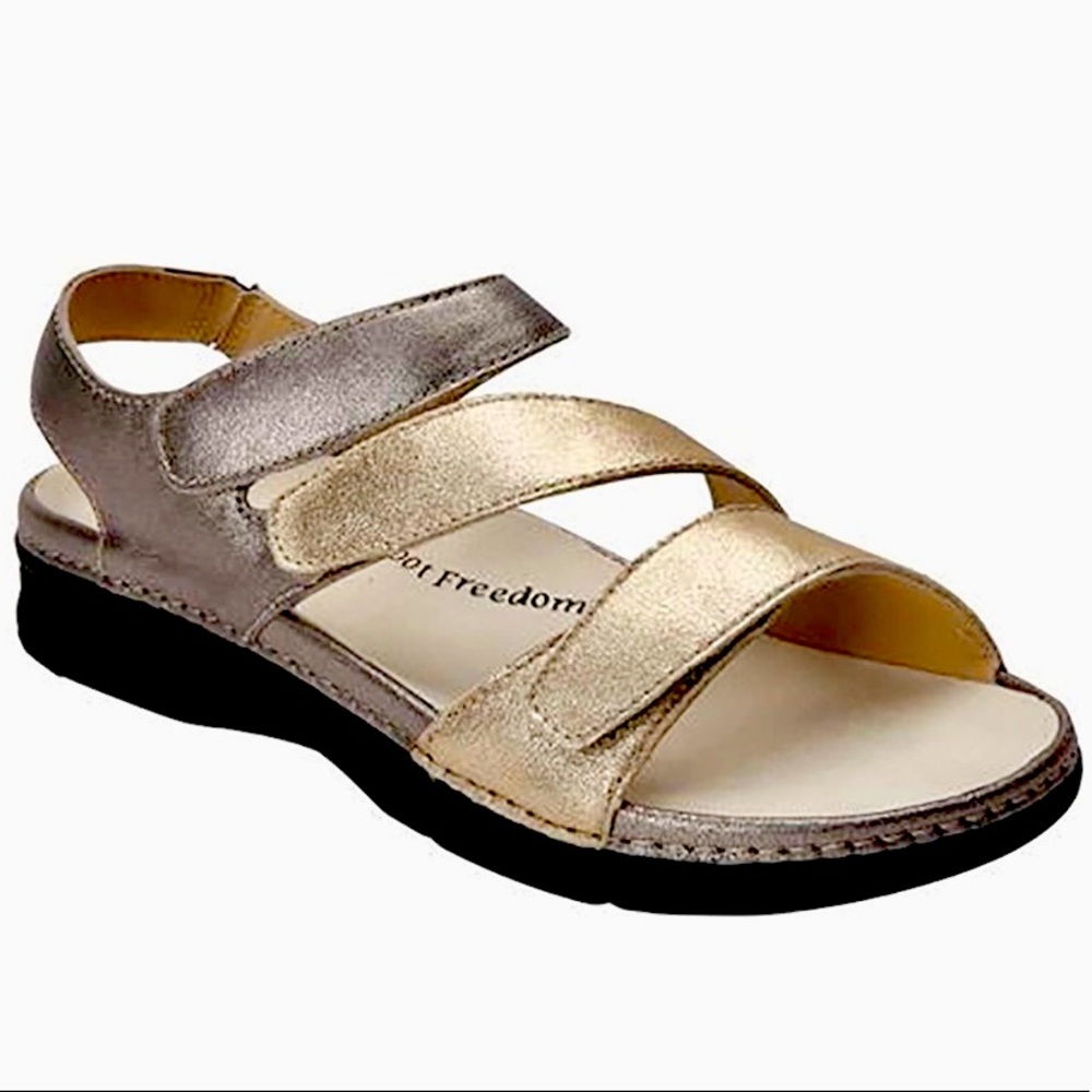 NIB Drew”Angela”comfort leatherSandals Pewter/gold